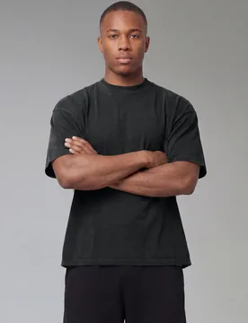 Mens One More Rep Washed Oversized Extended Neck T-Shirt - Black - Size X-Small - boohooMAN - FashionsVida