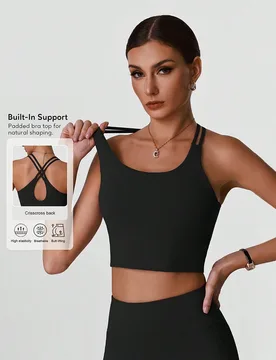 Top de yoga sin espalda de unicolor con diseño cruzado para mujer, sujetador deportivo hueco para entrenamiento de fitness al aire libre y ropa depor - Shein - FashionsVida
