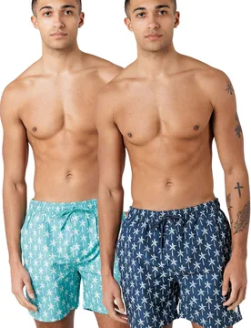Mens 2-Pack Palm Tree and Logo Print Swim Shorts - Tokyo Laundry - FashionsVida