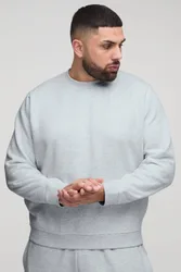 Herren Plus Basic Regular Fit Rundhals-Sweatshirt Grey Marl Größe 2XL
