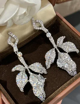 Luxury large elegant leaf studded earrings super glitter exaggerated french romance wedding banquet jewelry - Aliexpress - FashionsVida