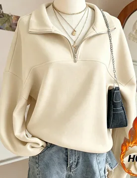 Sudadera con cremallera y cuello vuelto de corte holgado con bloques de color para mujer XS - Shein - FashionsVida