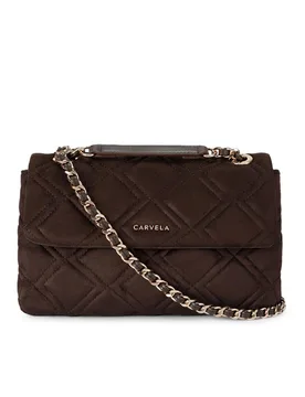 Women's 'Large Rosa Chain Shoulder' Suedette Bag in Dark Brown - Dark Brown - Size: One Size - Carvela - FashionsVida
