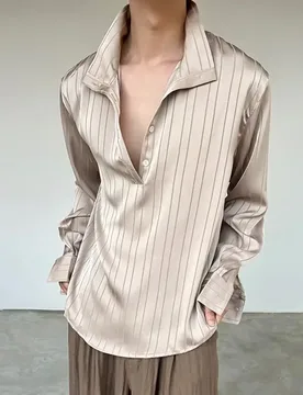 High-end Striped Shirt Men's Early Autumn New Loose-feeling Wear with Long-sleeved Top Casual Semi-cardigan Shirt - Aliexpress - FashionsVida