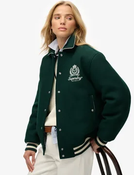 Superdry Damen Country Club Wollmix-bomberjacke Green - Größe: 42 - 169.99 - FashionsVida
