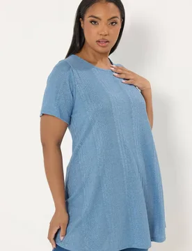 Women's Soft Touch Ribbed Swing T-Shirt in Blue Size: 18 - Blue - Size: 18 - Yours - FashionsVida