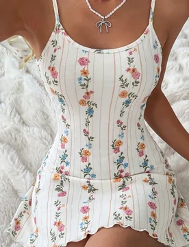Camiseta de tirantes corta con estampado floral para pijama de verano para mujer - Shein - FashionsVida