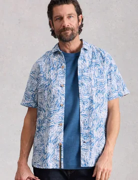 Hayle Organic Short Sleeve Leaf Print Shirt - White stuff - FashionsVida