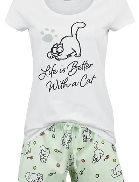 Schlafanzug - Life Is Better With A Cat. - S bis 3XL - für Damen - Größe M - multicolor - EMP exklusives Merchandise! - Frauen - female - Simon's Cat - FashionsVida