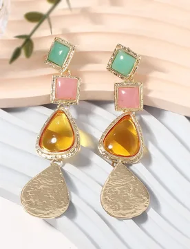 Fashionable multi-layered square teardrop-shaped inlaid candy-colored resin long earrings in a royal resort style - Aliexpress - FashionsVida