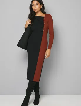 Womens Colour Block Asymmetric Knitted Dress - Black Viscose - Size Small - Wallis - FashionsVida