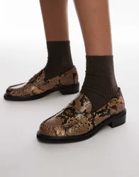 Womens Carter Loafers With Ruched Detail In Snake Print - Beige - Size Uk 4