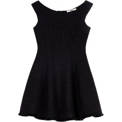 Vestido corto de tweed acampanado con flecos