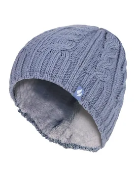 Women's Cable Knit 3.4 Tog Fleece Lined Thermal Winter Hat in Light Blue - Light Blue - Size: One Size - Heat Holders - FashionsVida
