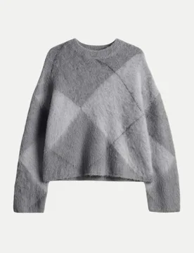 Pullover mit Argyle Rautenmuster Pargyle Grau 36 - Opus - FashionsVida