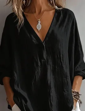 Blusa casual de cuello en V lisa para uso diario en otoño para mujer S - Shein - FashionsVida