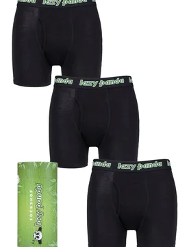 Pack Black Bamboo Boxer Shorts Men's Small - - Black - Size: Small - Lazy Panda - FashionsVida