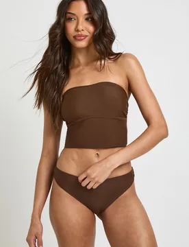 Womens Tankini Bikini Top And High Leg Bottom - Chocolate Polyamide - Size 14 Uk - Boohoo - FashionsVida