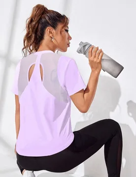 Camiseta casual de fitness y deportes para mujer con espalda recortada y manga corta de unicolor M - Shein - FashionsVida