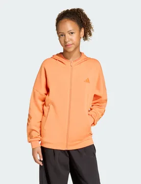 FELPA CON CAPPUCCIO Future Icons 3 Strisce Zip Integrale 11-12A Dusky Orange / Fox Orange - Adidas - FashionsVida
