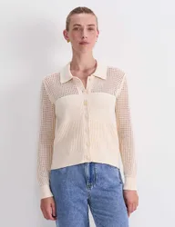 Pure Cotton Textured Pointelle Cardigan Cream female