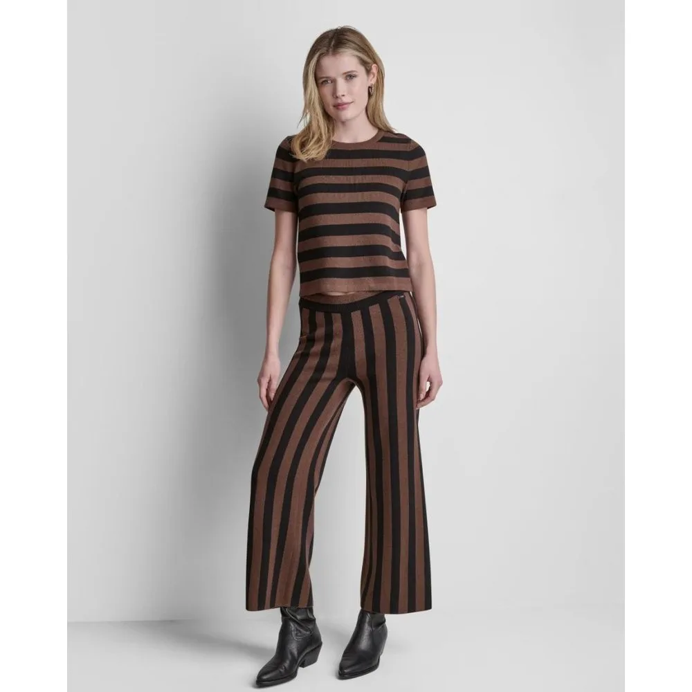 Pantalon recto de punto de mujer con estampado de rayas - DKNY Jeans - FashionsVida