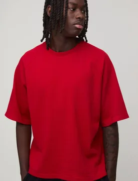 Herren Oversized Kastenförmiges Waffel-Raglan-T-Shirt Red Größe Medium - boohooMAN - FashionsVida