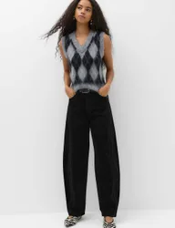 Corduroy Barrel Leg Trousers Black female