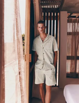 Pure Cotton Striped Pyjama Top Neutral male - M&S - FashionsVida