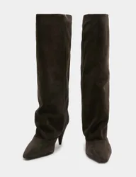 Suede Ruched Stiletto Heel Knee High Boots Brown female