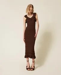 Robe midi côtelée avec volants