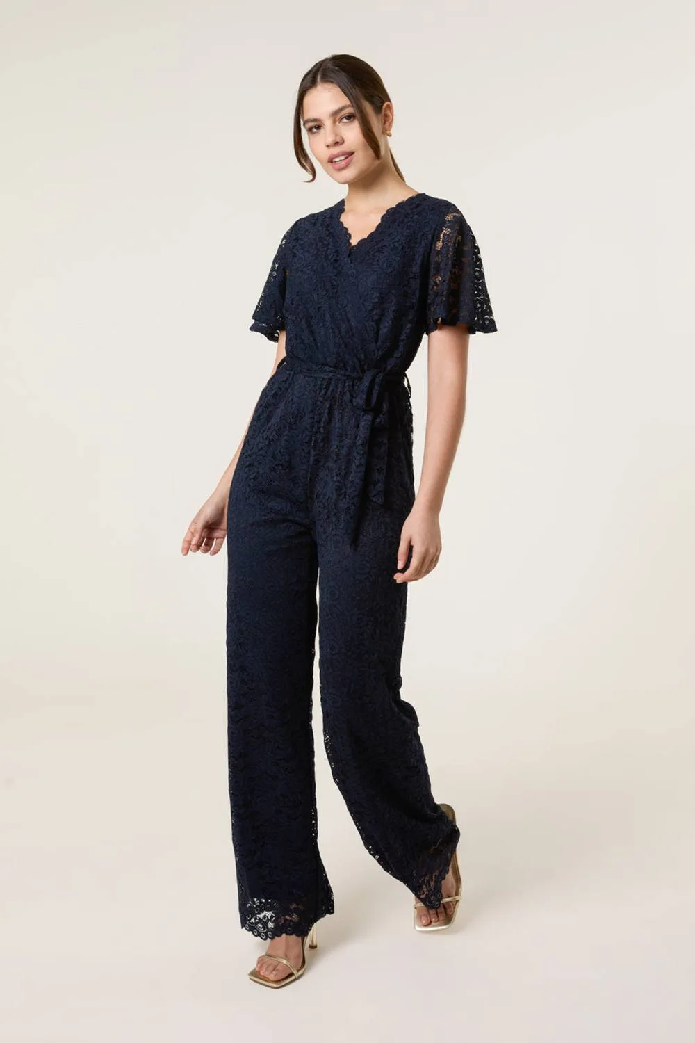 Women's Navy Short Sleeve V-neck Jumpsuit Size: 10 - Navy - Size: 10 - Blue Vanilla - FashionsVida