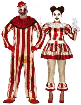 Horrorclown-Paarkostüm für Erwachsene Halloween-Kostüm rot-beige - BCI - FashionsVida