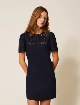 Robe courte en lin mélangé avec broderie - TWINSET - FashionsVida