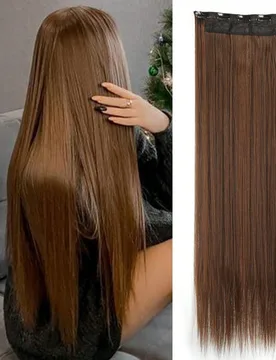 Extensiones de cabello sintético de 20" 24" 28" 32" 40" color marrón claro, pieza de cabello con 5 clips, largo y liso, resistente al calor, estilo - Shein - FashionsVida