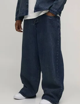 Herren Plus Extreme Gewaschene Super Baggy Jeans Hosen Washed Blue Größe 46 - boohooMAN - FashionsVida