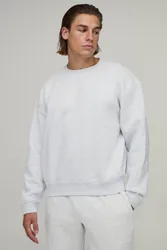 Herren Basic Oversized Boxy Rundhals-Sweatshirt Grey Marl Größe Small