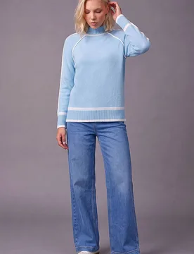 Women's Petite Contrast Ribbed Knit Jumper in Blue Size: 16 - Blue - Size: 16 - Roman - FashionsVida