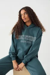 Womens Applique Oversized Hoodie - Teal Cotton - Size 3xl