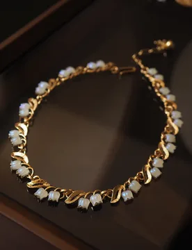Belle Epoque Lily Of The Valley Vintage Jewellery Set 14K Gold Filled Chalcedony Floral Ear Stud/Cuff Bracelet/Neck Choker Gifts - Aliexpress - FashionsVida