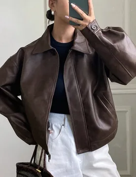 Chaqueta exterior regular de mujer de PU grueso, holgada y casual, nueva para otoño/invierno, estilo escolar M - Shein - FashionsVida