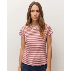 Camiseta de rayas de mujer con efecto evasé y manga corta