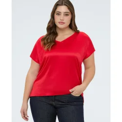 Camiseta de mujer bimateria con cuello de pico