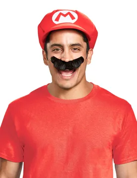 Mario-Set Mütze und Bart Super Mario Videospiel weiss-rot-schwarz - KARNEVAL-MEGASTORE - FashionsVida