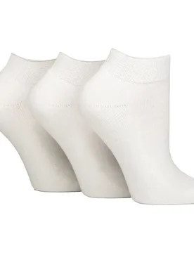 Mens 3 Pack Unisex Bamboo Diabetic Trainer Socks Soft Breathable Gentle Fit Everyday - White - IOMI - FashionsVida