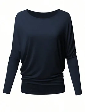 Camiseta de manga larga con cuello redondo, suelta, de manga de murciélago y fruncido lateral para mujeres XXL - Shein - FashionsVida