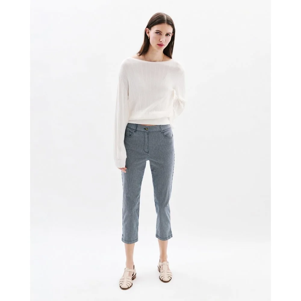 Pantalón de mujer de corte slim con estampado de rayas - Caroll - FashionsVida