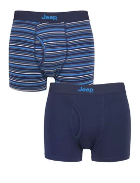 Mens 2 Pack Striped Cotton Rich Keyhole Trunks Navy / Blue Medium - Blue - Size: Medium - Jeep - FashionsVida