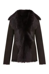 Womens Brown Sheepskin Toscana Shearling Suede Jacket - Noiré - Size 14 Uk