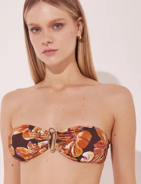 Top de bikini bandeau estampado con relleno - Agua de coco - FashionsVida